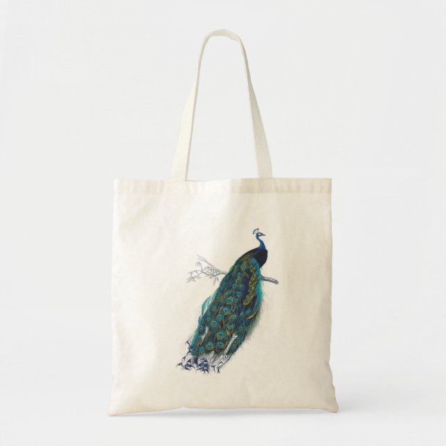 Bolsa Tote Pavão azul com as penas de cauda bonitas (Frente)
