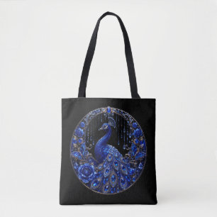 Bolsa Tote Pavão Azul Real Brilho de Cristal