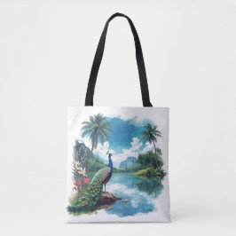 Bolsa Tote Pavão bonito num Paraíso Tropical