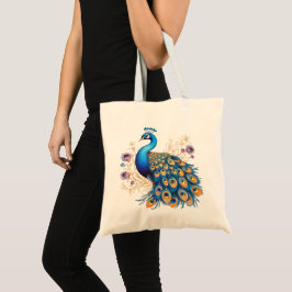 Bolsa Tote Pavão Com Flores Roxas