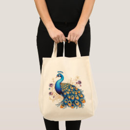 Bolsa Tote Pavão Com Flores Roxas