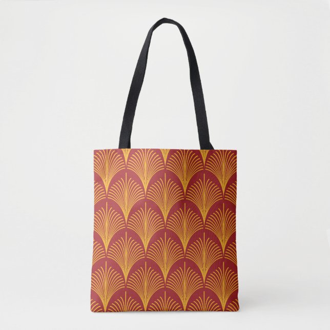 Bolsa Tote Pavão Dourado Vermelho: Art Deco. (Frente)