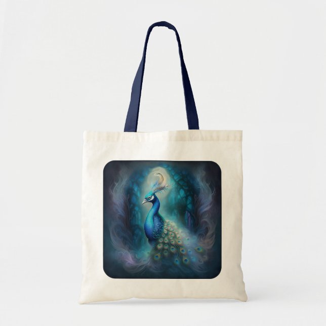 Bolsa Tote Pavão Místico na Floresta Encantada (Frente)