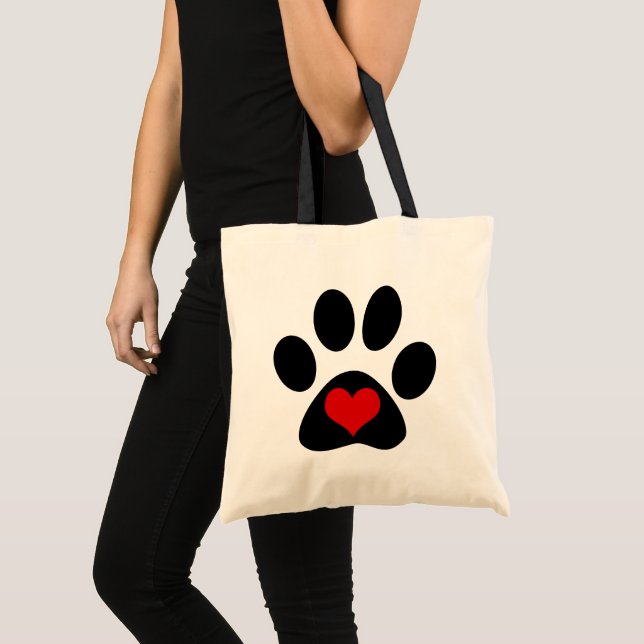 Bolsa Tote Paw Print Love Red Heart Tote Bag (Frente (produto))