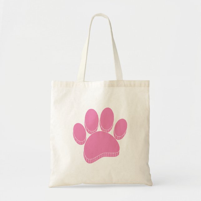 Bolsa Tote Pawprint Cachorro Cor-de-Rosa Personalizado (Frente)