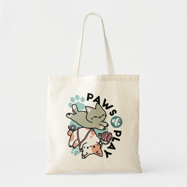 Bolsa Tote Paws and Play – Adorable Cat Illustration (Frente)
