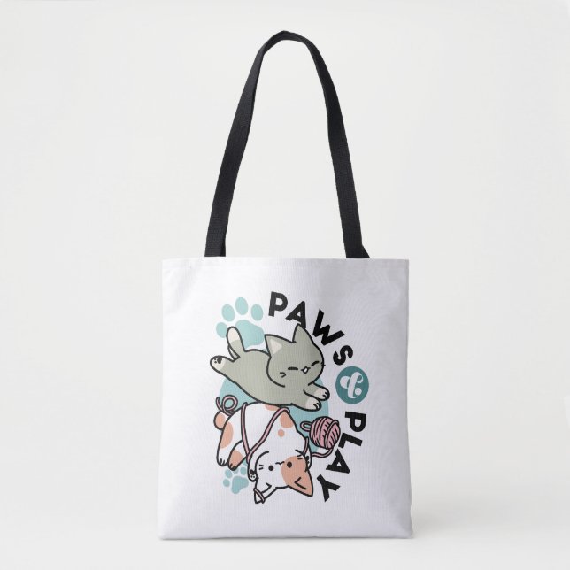Bolsa Tote Paws and Play – Adorable Cat Illustration (Frente)