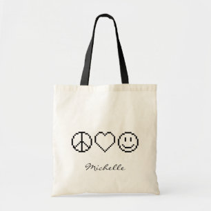 Bolsa Tote Paz ama felicidade pixel arte tossi