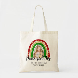 Bolsa Tote Paz Amor Alegria Feliz Natal Foto Arco-Íris