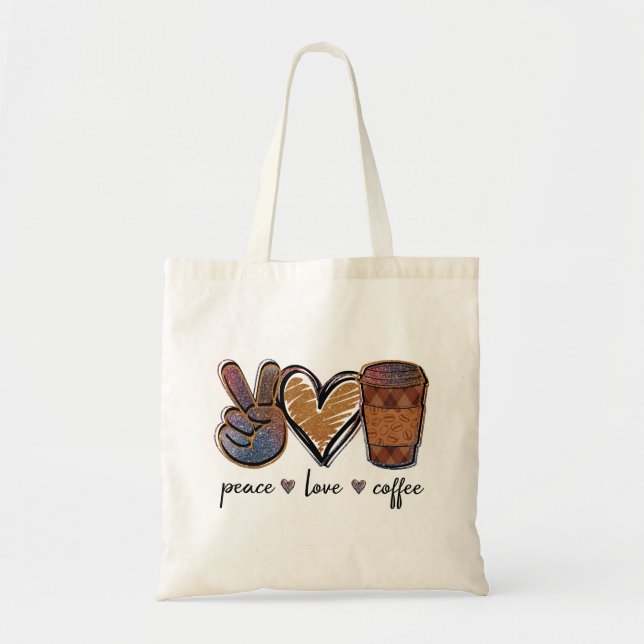 Bolsa Tote Paz, Amor, Café (Frente)