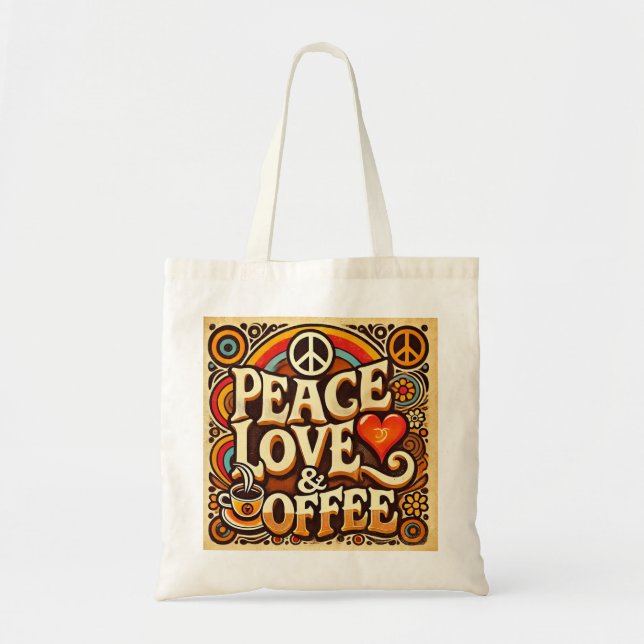 Bolsa Tote Paz, Amor, & Café - Toque Retroativo (Frente)