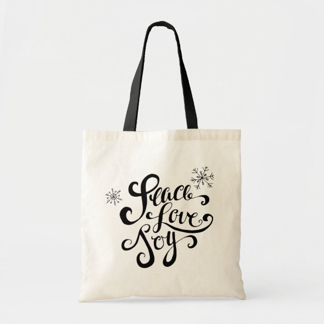 Bolsa Tote Paz, Amor e Joy Rustic Typografia Feriado Bag (Frente)