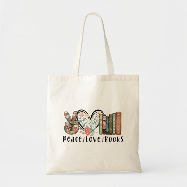 Bolsa Tote Paz, Amor e Livros (Frente)
