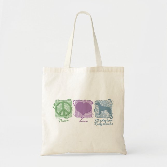 Bolsa Tote Paz, amor, e Rhodesian Pastel Ridgebacks (Frente)
