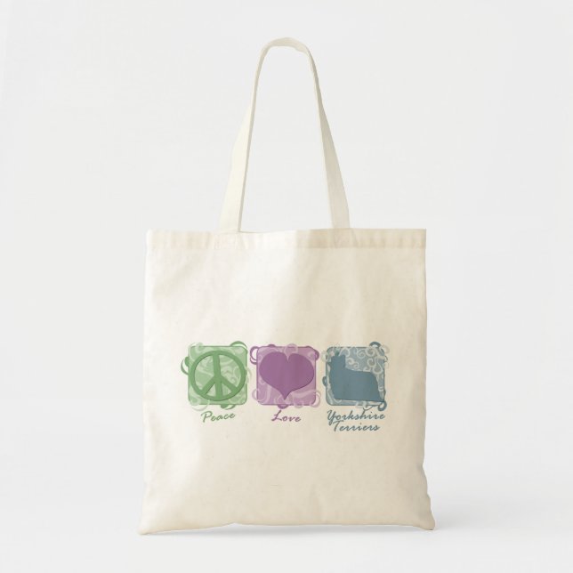 Bolsa Tote Paz, amor, e yorkshires terrier Pastel (Frente)