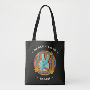 Bolsa Tote Paz Amor Ensinar Vintage Retro 70s Hippie