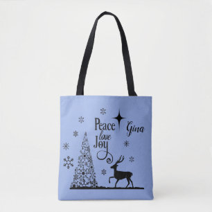Bolsa Tote Paz Amor, Joy Tree E Deer Silhouette