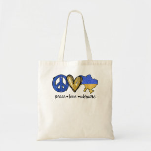 Bolsa Tote Paz, Amor, Ucrânia, Bandeira Ucraniana, Eu Fico Co