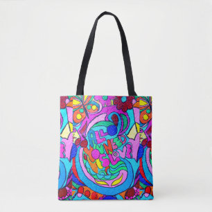 Bolsa Tote paz e amor coloridos groovy
