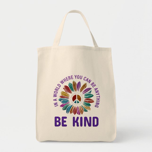 Bolsa Tote Paz e Amor Hippie Boho Seja Gentil  (Frente)