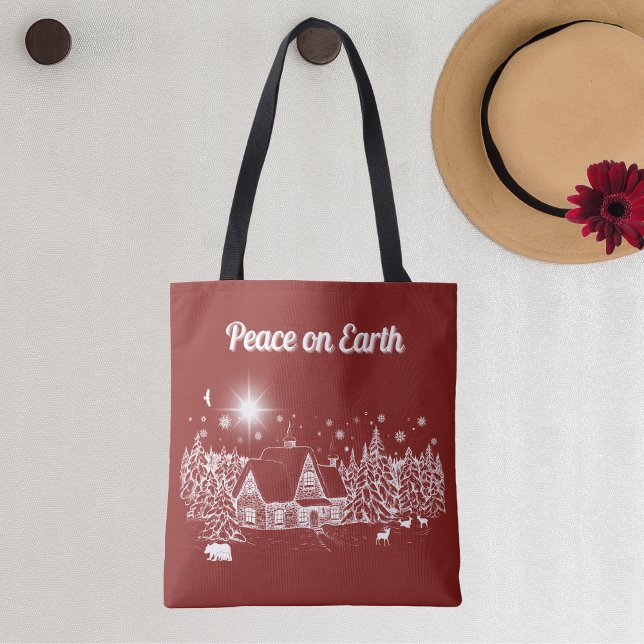 Bolsa Tote Paz no País Branco na Silhueta Terra (Criador carregado)