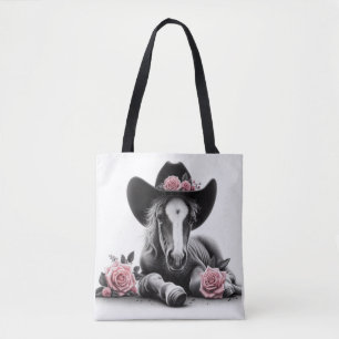 Bolsa Tote Pé de Cavalo Bonito com Flores Rosa