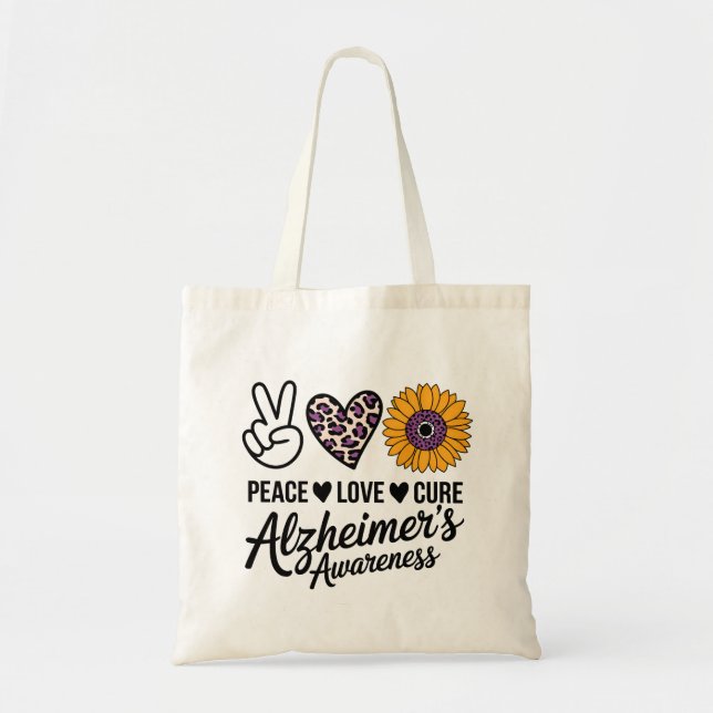 Bolsa Tote PEACE LOVE CURE Alzheimer (Frente)
