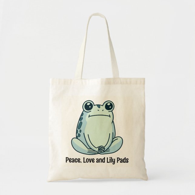 Bolsa Tote Peace Love E Lily Pads Zen Sapo (Frente)