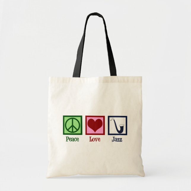 Bolsa Tote Peace Love Jazz Music Saxophone (Frente)