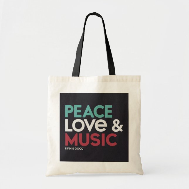 Bolsa Tote Peace Love & Music Tote Bag - Espalhar a Positivid (Frente)