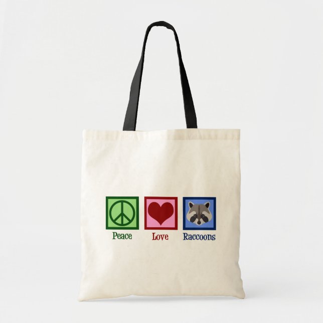 Bolsa Tote Peace Love Raccoons (Frente)