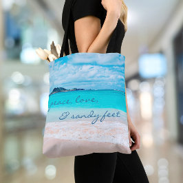 Bolsa Tote Peace Love Sandy Feet Hawaii Turquoise Beach Foto