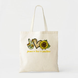 Bolsa Tote Peace Love Sunshine Gold Heart Sunflower