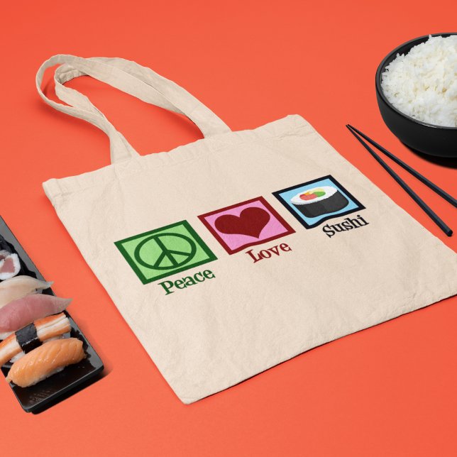 Bolsa Tote Peace Love Sushi (Criador carregado)
