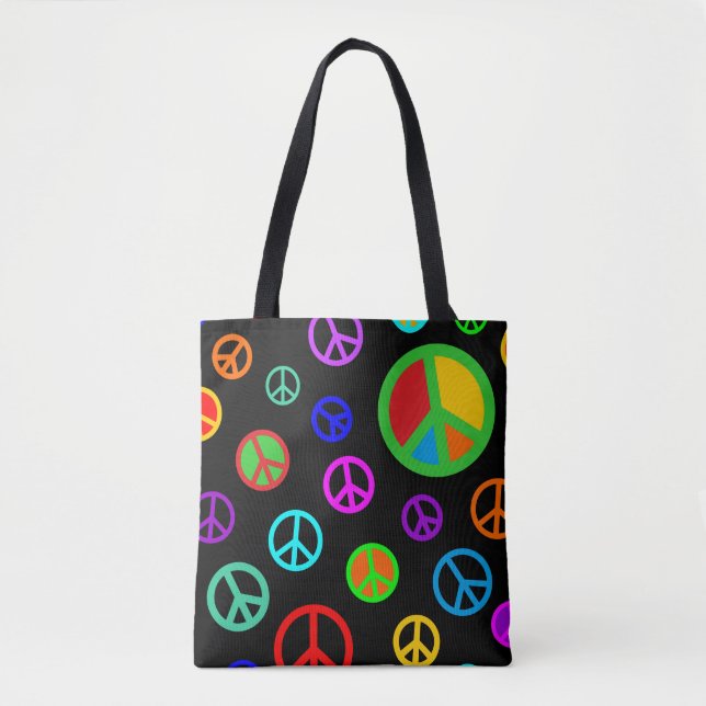 Bolsa Tote PEACE - Padrão plano multicolorido + seu backgr. (Frente)