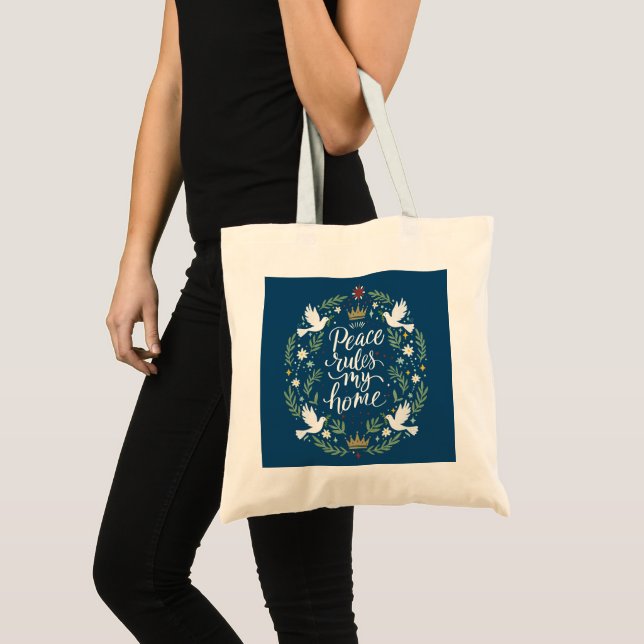 Bolsa Tote Peace Rules My Home (Frente (produto))