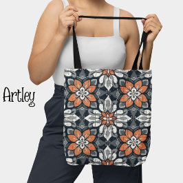 Bolsa Tote Peach e Blue Floral Patterno Botânico