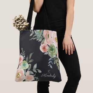 Bolsa Tote Peach Green Marinho Pastel Monograma Inicial Saco