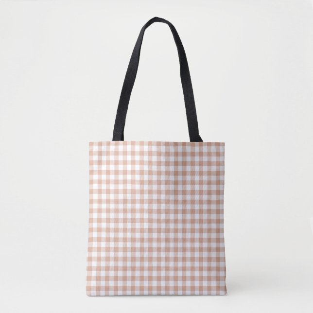 Bolsa Tote Peach Plaid Gingham Retro Color (Frente)