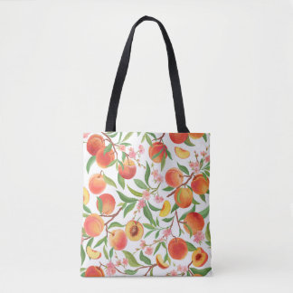 Bolsa Tote Peach Tropical Fruta Vintage Pattern.