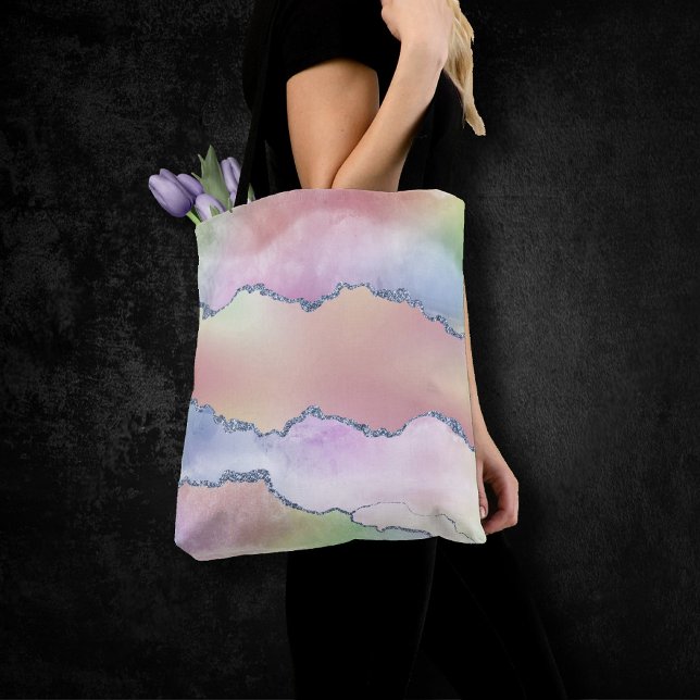 Bolsa Tote Peachy Agate | Bonito Mole Pastel Watercolor Ombre (Criador carregado)