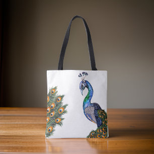 Bolsa Tote Peacock de Aquarela Elegante