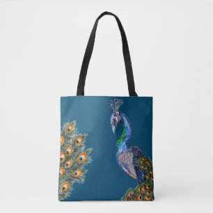 Bolsa Tote Peacock de Aquarela Elegante