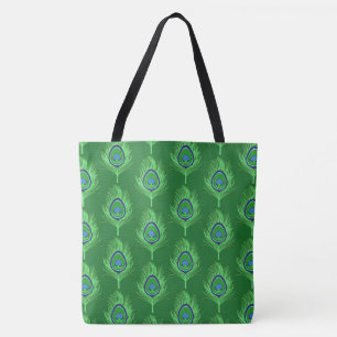 Bolsa Tote Peacock Feathers, Verde limão no Emerald Green