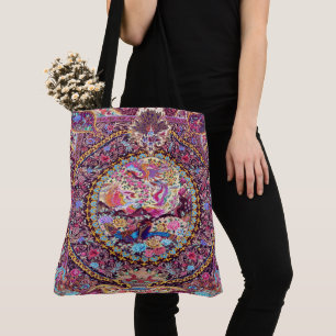 Bolsa Tote Peacock Flor Persa Azul Dourado Roxo