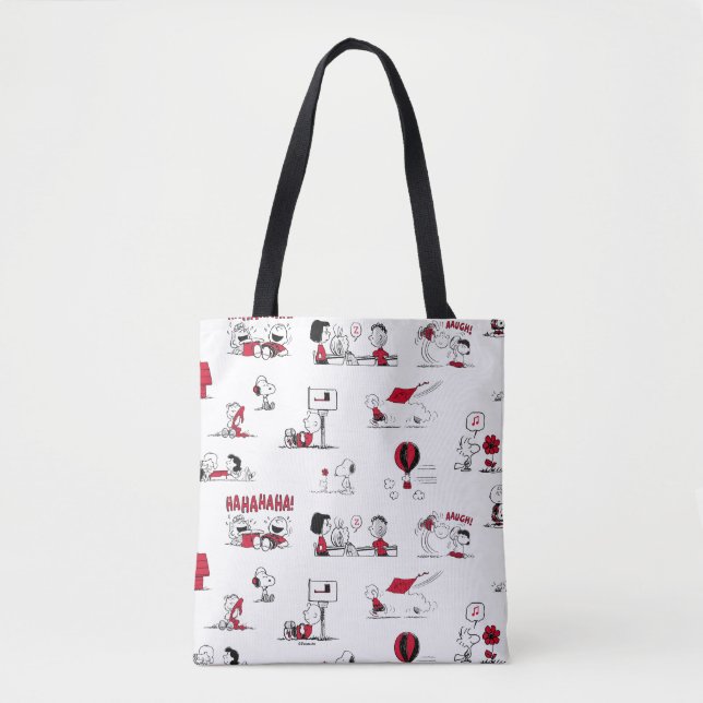 Bolsa Tote PEANUTS | Padrão vermelho e preto (Frente)