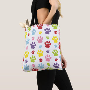 Bolsa Tote Peças Coloridas, Padrões De Pata, Patas De Cães, I