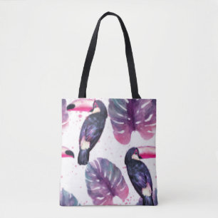 Bolsa Tote Peças de Aquarela: Chic Ultra-Violeta Tropical.