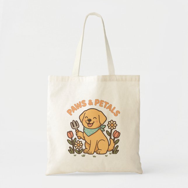 Bolsa Tote Peças e Petais - Camiseta de cão de jardinagem par (Frente)
