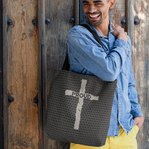 Bolsa Tote Pedra Metálica Cristã Orgulhosa Masculina Escura